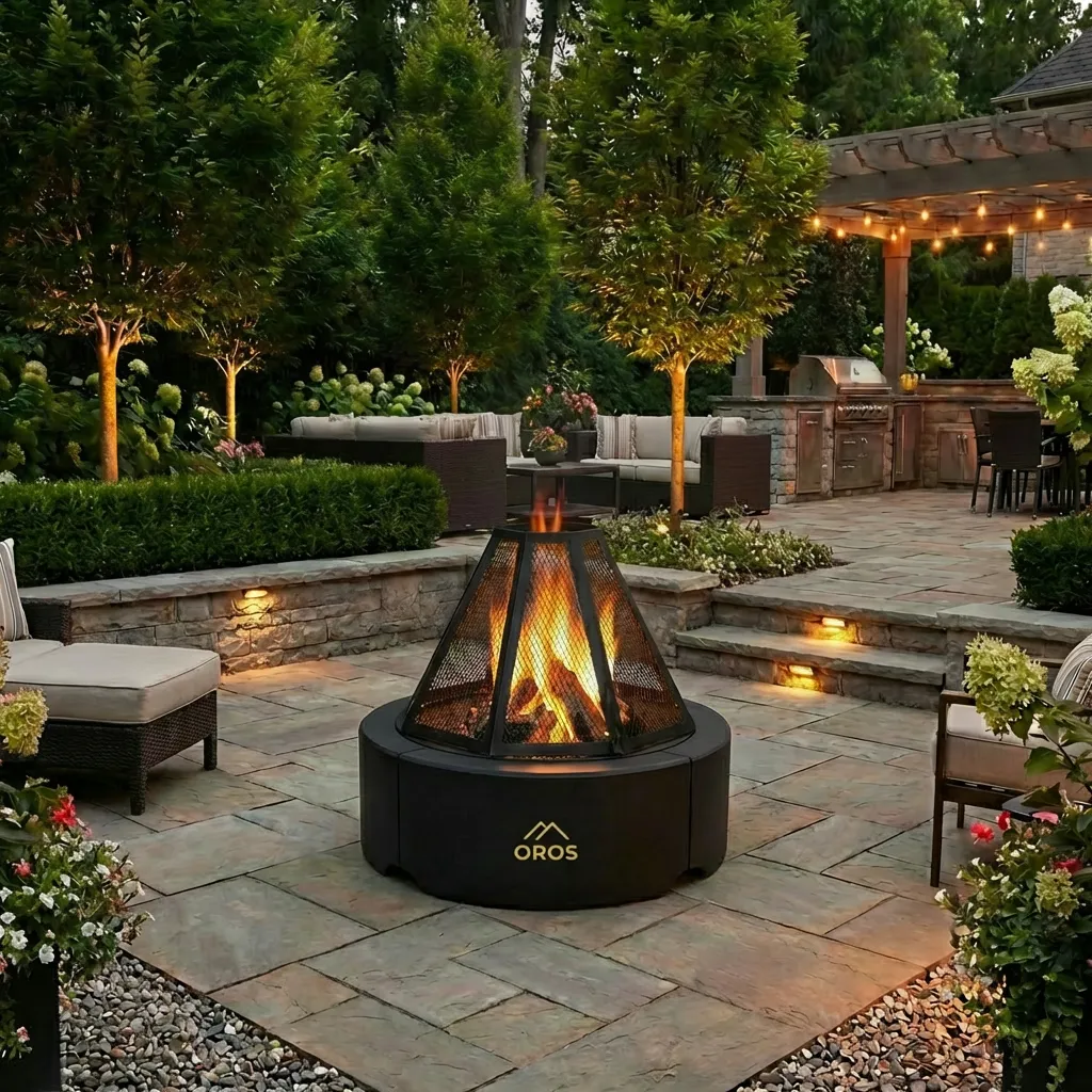 Foyer OROS noir minéral avec flammes