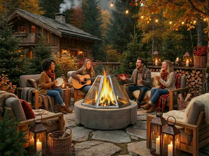 Soirée automne autour du foyer OROS avec guitare et lanternes