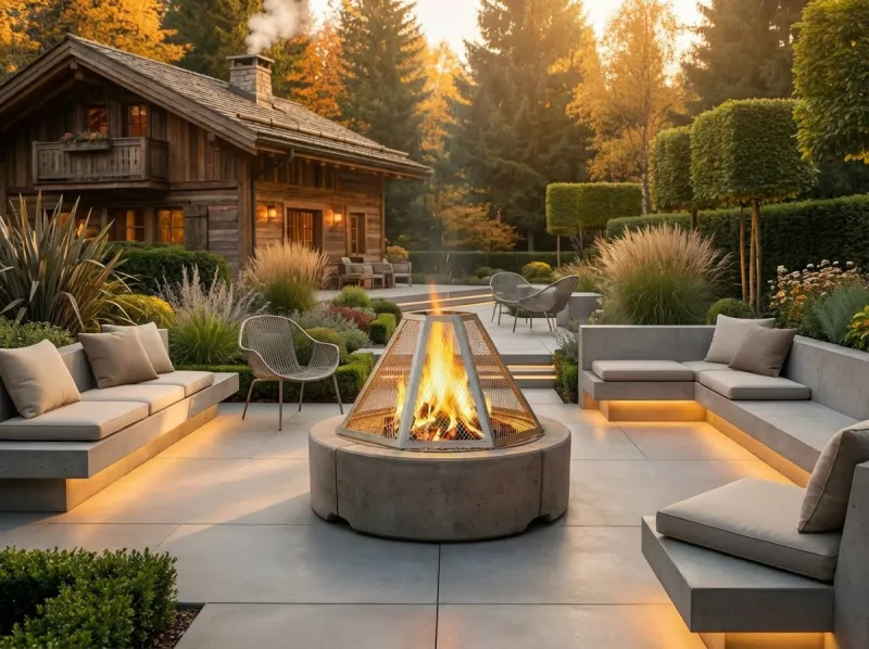 Foyer OROS sur terrasse en automne — 4 saisons de durabilité